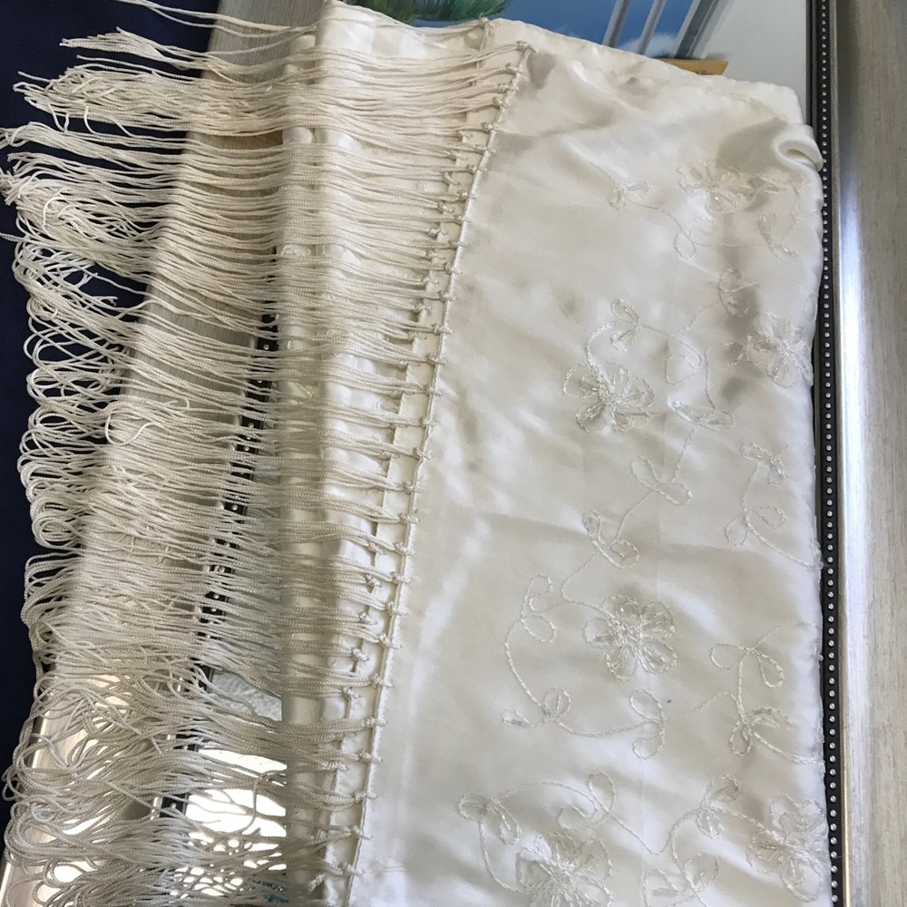 Satin shawl throw with embroidery